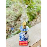  [ĐỒ THỜ CÚNG]-Cặp đèn dầu đồng thân gốm xuất xứ Bát Tràng 25cm 