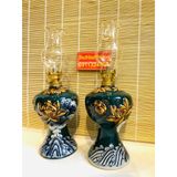  [ĐỒ THỜ CÚNG]-Cặp đèn dầu đồng thân gốm xuất xứ Bát Tràng họa tiết đắp nổi hoa sen-26cm- Bát Tràng Bảo Khánh 