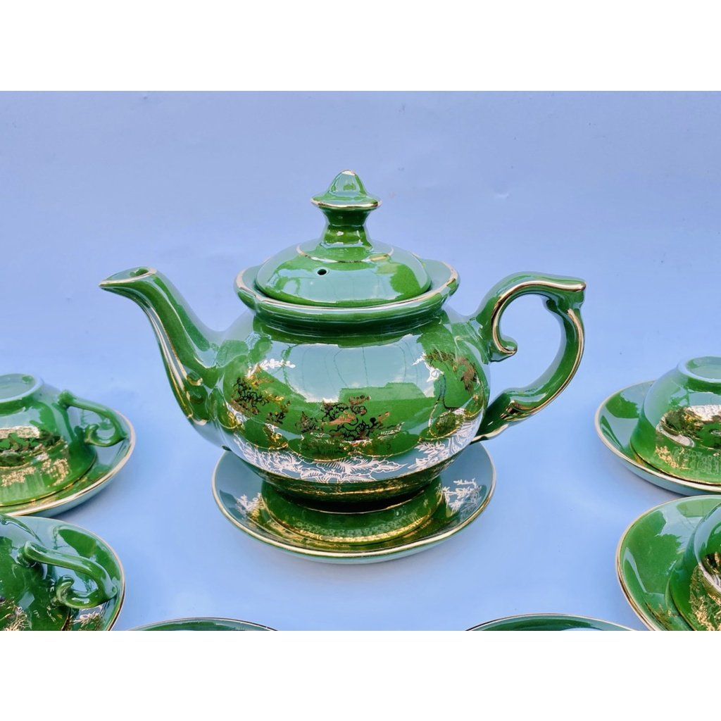  Bộ ấm chén phú quý rêu dẹt rêu sơn thủy vàng kim 