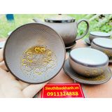  Bộ ấm chén gốm sứ Bát Tràng cao cấp hạo tiết in chìm 