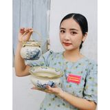  Bộ điếu bát men rạn Bát Tràng vẽ Hoa Sen cao cấp BKCE-001360VN-1415 