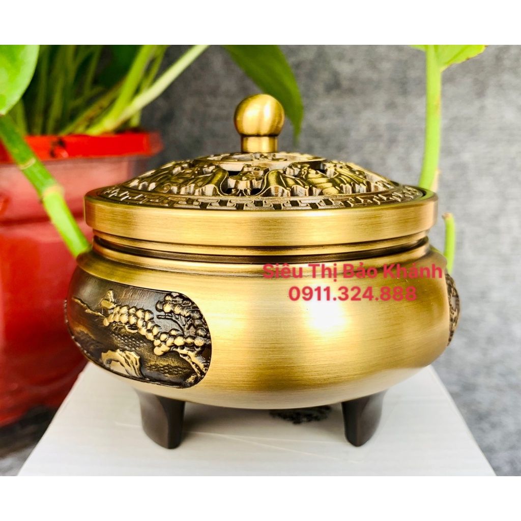  Xông Trầm,dụng cụ đốt Trầm chất liệu đồng vàng cao cấp 8cm-Bảo Khánh 