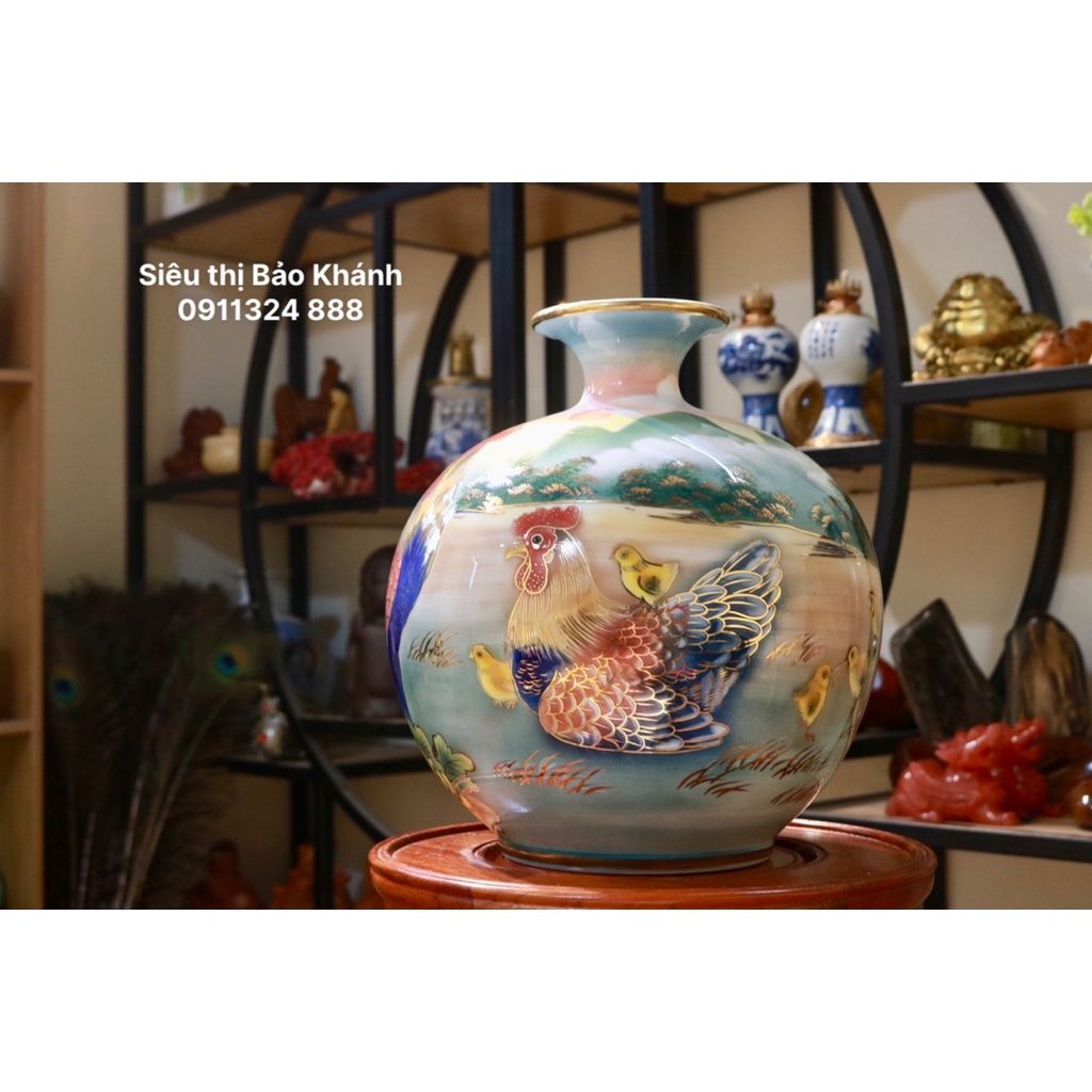  Bình hút lộc Bát Tràng họa tiết Gia Đình Gà 