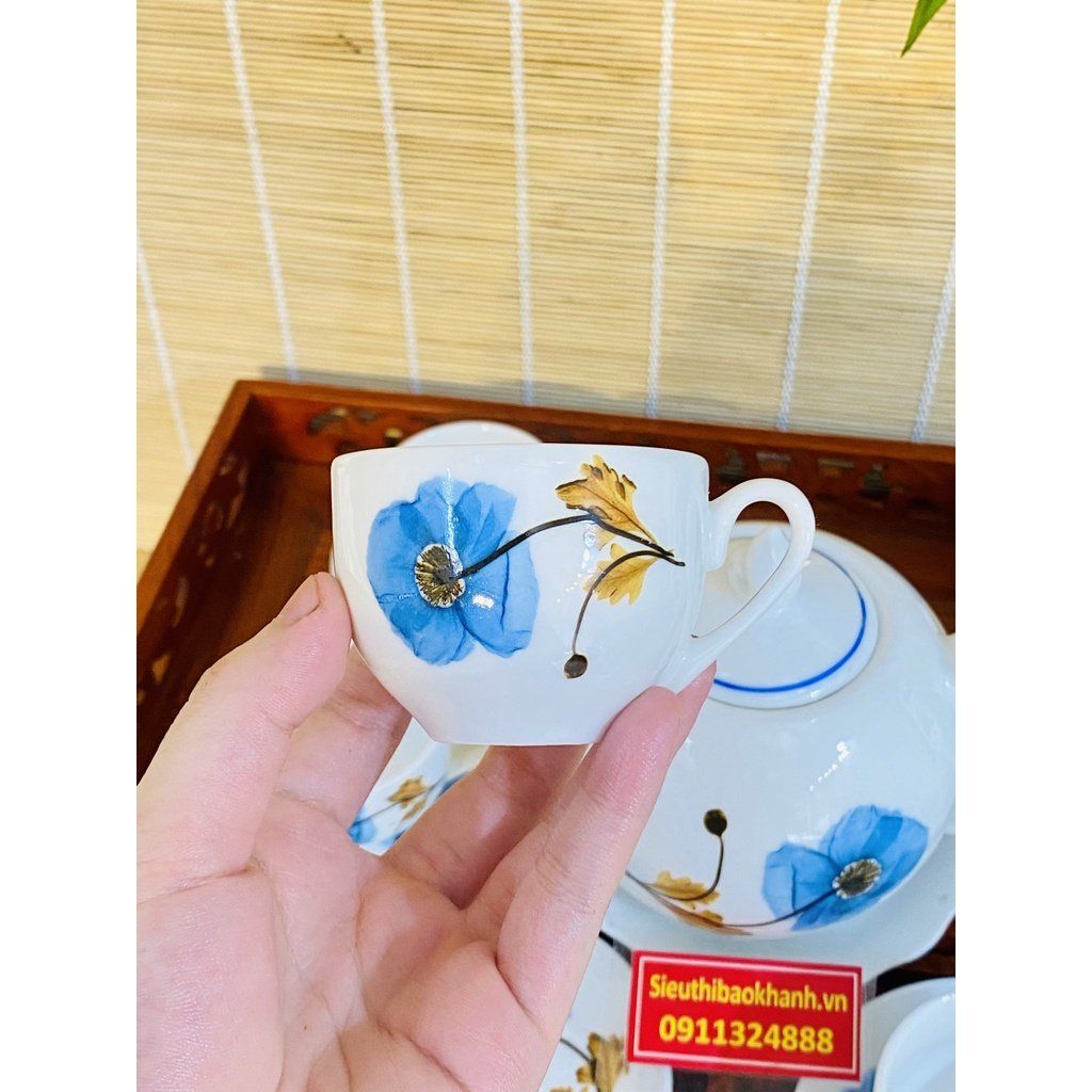  Bộ ấm chén họa tiết hoa xanh 