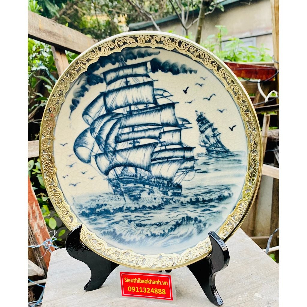  Đĩa Trưng Bày Men Dạ Bọc Đồng Họa Tiết Thuận Buồm Xuôi Gió 