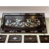  [HÀNG THỦ CÔNG TẠI XƯỞNG]-Tranhg ỗ gụ khảm ốc xà cừ ốc đỏ cửu ngư vọng nguyệt 127cm 