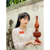  Cặp đèn thờ gỗ Hương sơn PU cao cấp 32cm 