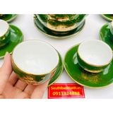  Bộ ấm chén ngọc lục bảo gốm sứ Bát Tràng vẽ vàng BKCEVN-8084 