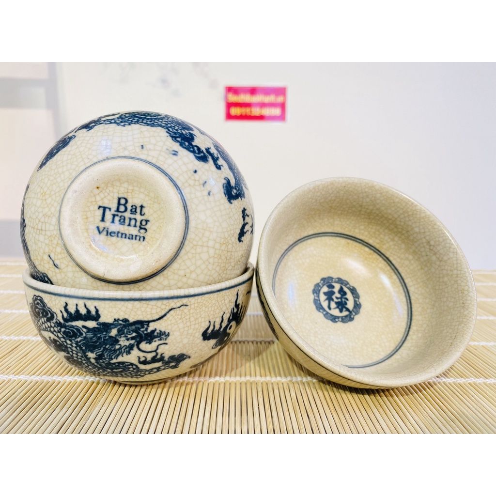  Bộ 10 bát men rạn họa tiết rồng xuất xứ Bát Tràng 
