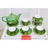  Bộ ấm men xanh vẽ vàng quà tặng xuất xứ Bát Tràng 
