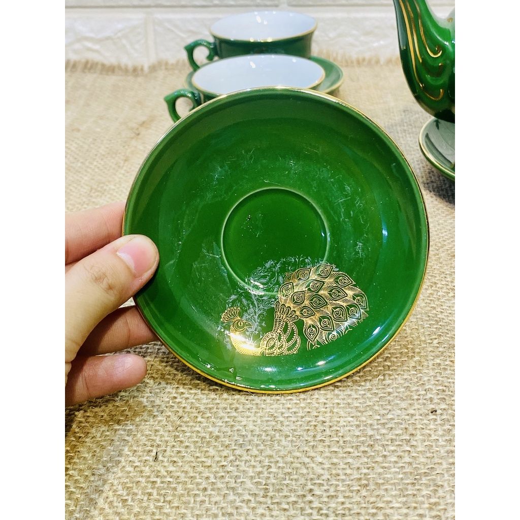  Bộ ấm chén men xanh vẽ vàng xuất xứ Bát Tràng 