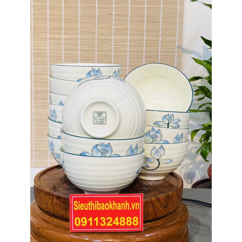 [Bán Lẻ] Bát ăn men kem Vẽ sen xuất xứ Bát Tràng 