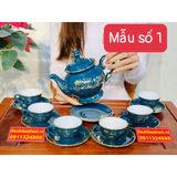  Bộ ấm chén men xanh chóp lửa họa tiết thuận buồm xuôi gió vẽ vàng BKCEVN-8044 