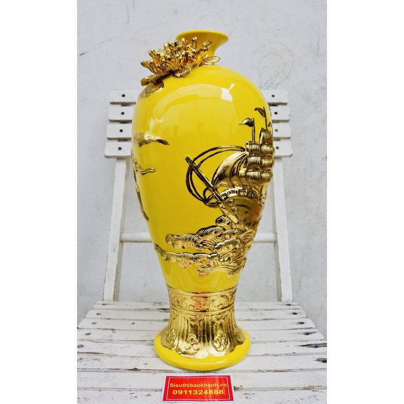  Bình hút lộc Bát Tràng đắp nổi vẽ vàng 42cm 