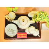  Bộ ấm trà men kem Bát Tràng họa tiết sen vẽ vàng BKCEVN-8025 