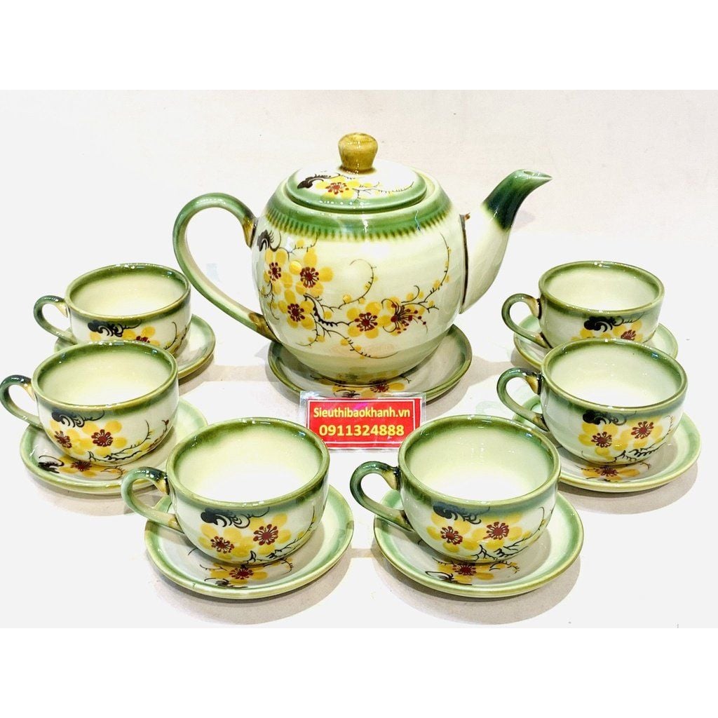  Bộ ấm chén họa tiết hoa mai vàng dung tích 850ml 