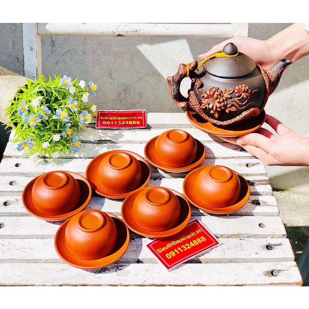  Bộ Ấm Chén Tử Sa hoạ tiết Hoa Cúc đắp nổi BKCEVN-8000 