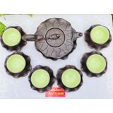  Ấm chén Bảo Khánh-Tinh hoa Bát Tràng bộ ấm chén tử sa tạo hình họa tiết lá sen 
