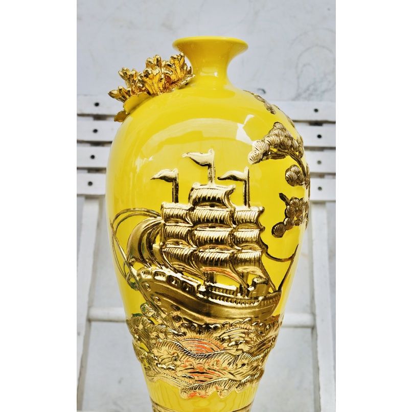  Bình hút lộc Bát Tràng đắp nổi vẽ vàng 42cm 