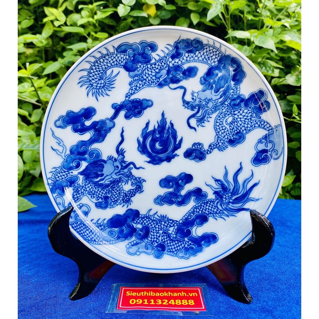  Sieu Thi Bao Khanh-Đĩa cảnh men rạn họa tiết song long 