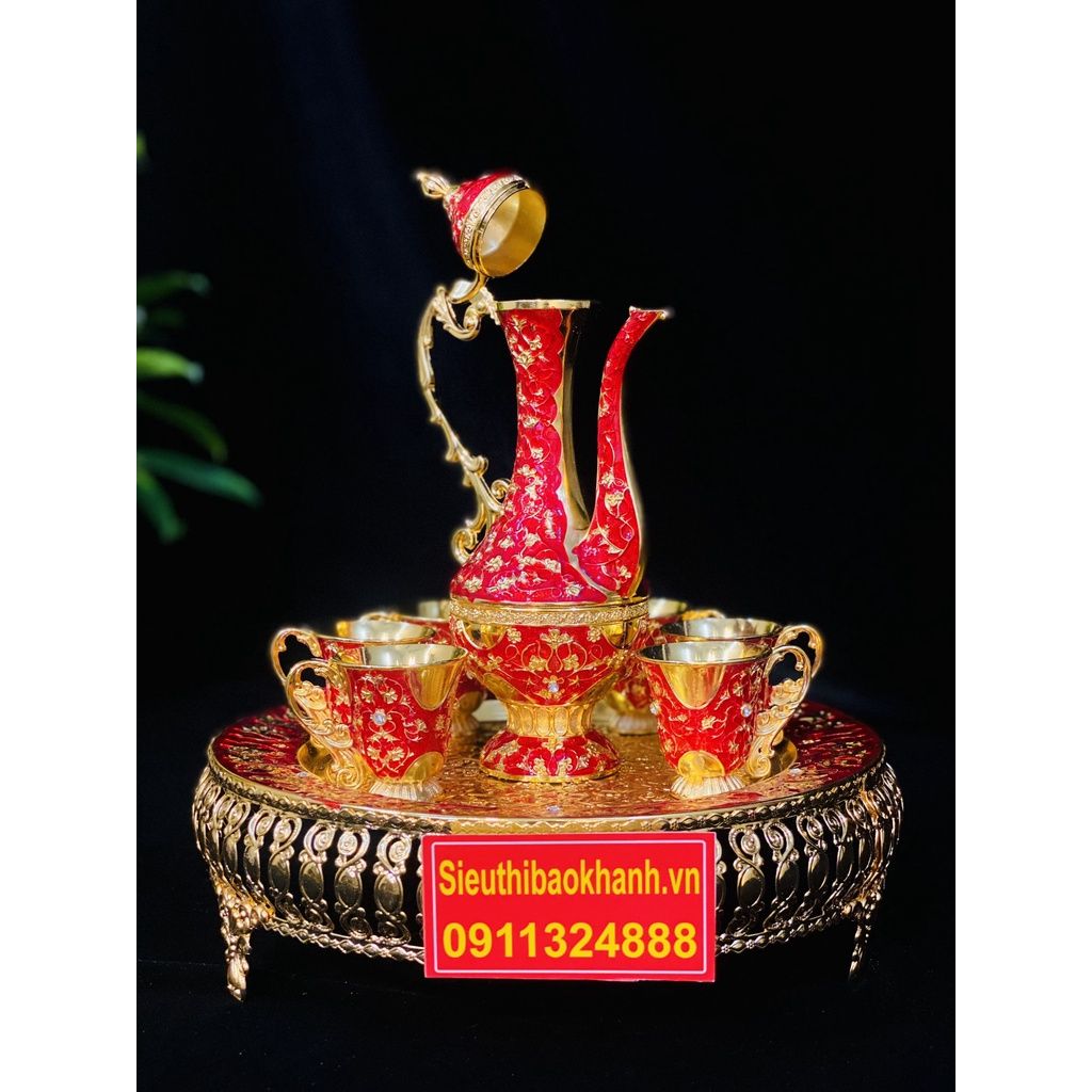  [QUÀ TẾT]-Bộ Ấm Chén Đồng Cao Cấp Dáng Hoàng Gia-Bảo Khánh Việt Nam 750ml 