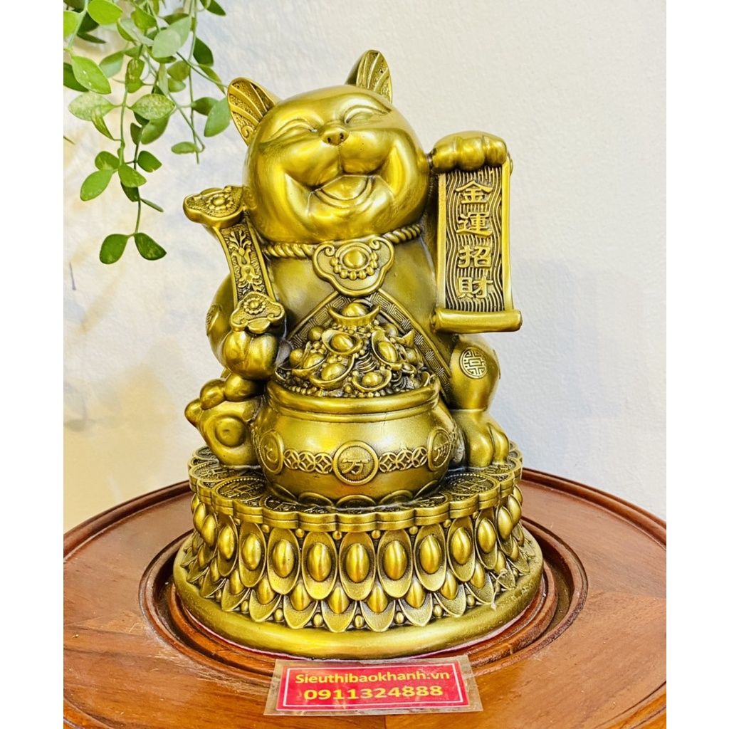  Tượng mèo thần tài mạ vàng 