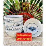  Bộ 10 bát men trắng vẽ sen 