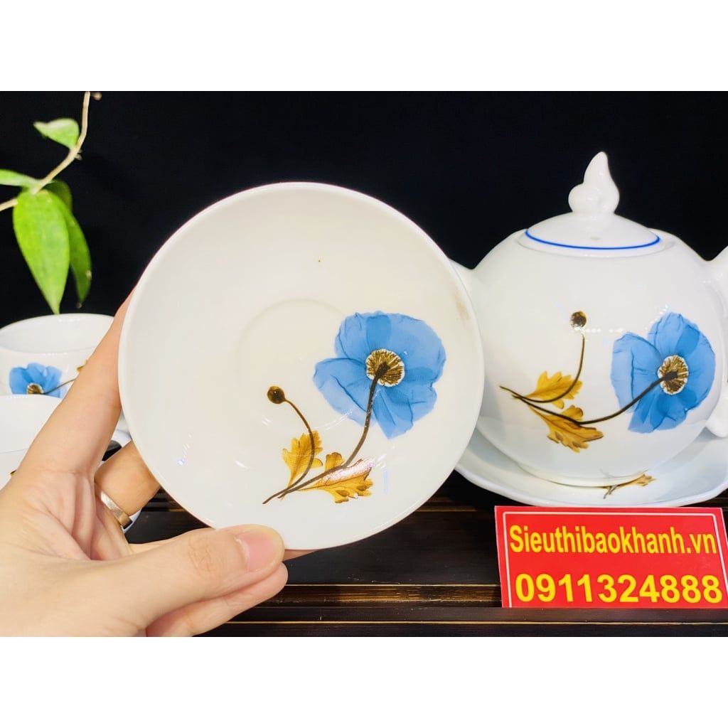  Bộ ấm chén,ấm trà men trắng chóp lửa Bát Tràng chính hãng 350ml 