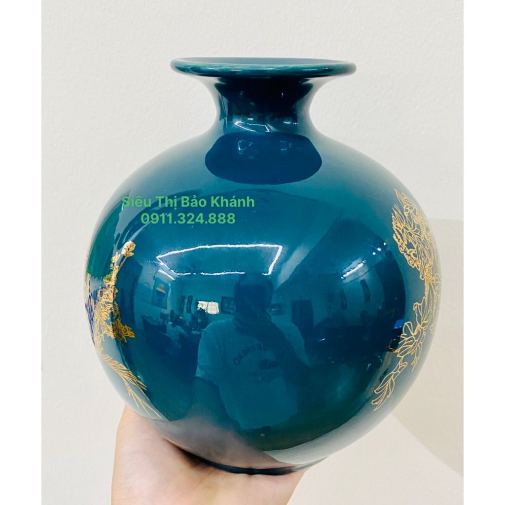  Bình hút lộc Bát Tràng Hoa Phù Dung vẽ vàng cao 25cm 