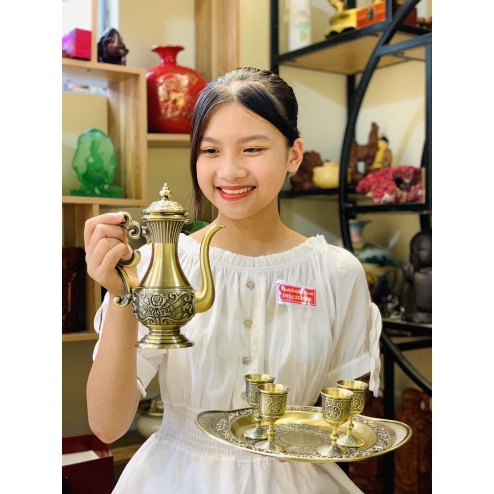  Bộ ấm chén đồng dáng hoàng gia-Ấm chén Bảo Khánh 