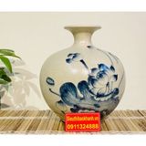  Bình Hút Lộc Bát Tràng Men Rạn Vẽ Sen Cao Cấp 27 cm-Mỹ Nghệ Bảo Khánh 