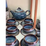  Bộ Ấm Chén Bát Tràng Men Hoả Biến Xanh Men Chảy Cao Cấp 