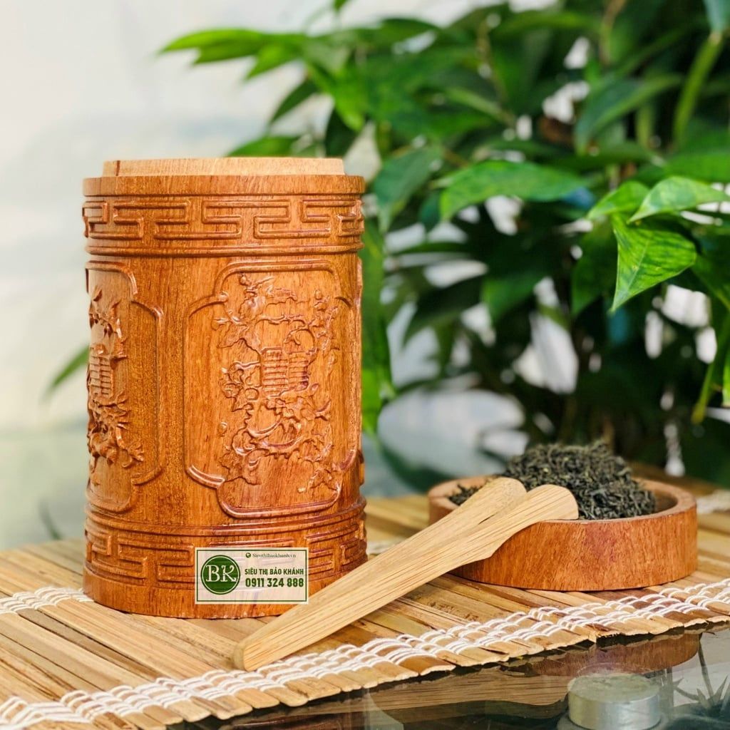  Quà tặng,vật trang trí cao cấp Hộp chè gỗ Bách Xanh 20cm 