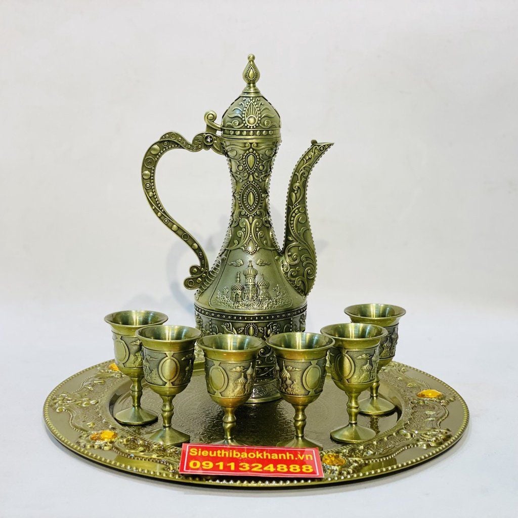  [SALE SẬP SÀN DỊP TẾT]-Bộ Ấm Chén Đồng Dáng Hoàng Gia-Bảo Khánh Việt Nam 750ml 