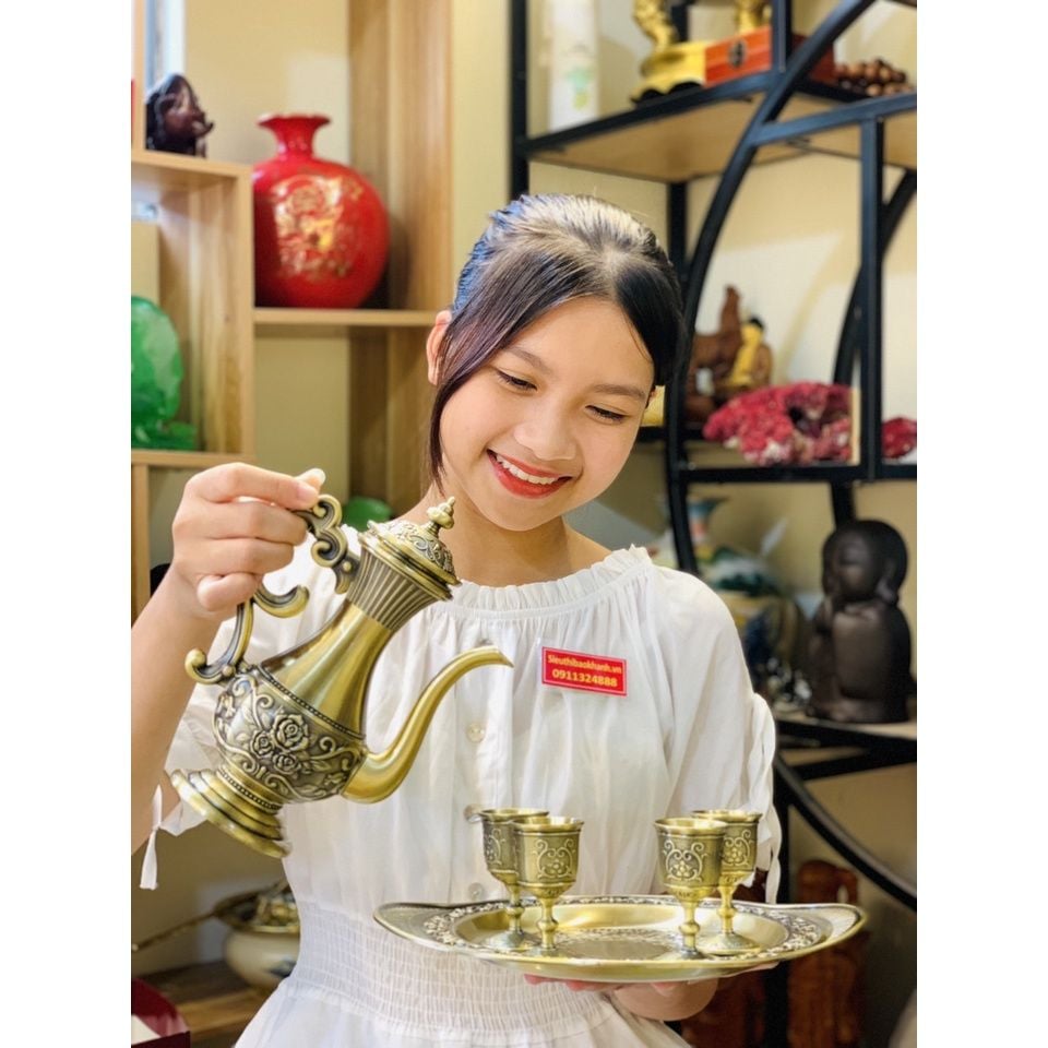  Bộ ấm chén đồng dáng hoàng gia-Ấm chén Bảo Khánh 