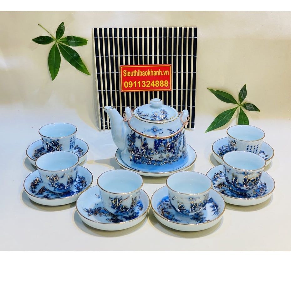  Bộ ấm chén đẹp,ấm trà Bát Tràng cao cấp chính hãng-Gốm sứ Bảo Khánh 350ml 