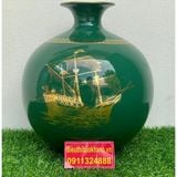  Bình hút lộc Bát Tràng đắp nổi vẽ vàng họa tiết thuận buồm xuôi gió 21cm 