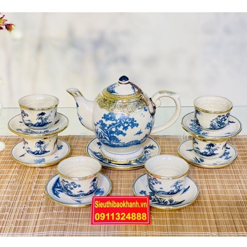  Bộ ấm chén uống trà Đẹp,cao cấp chính hãng Bát Tràng 350ml 