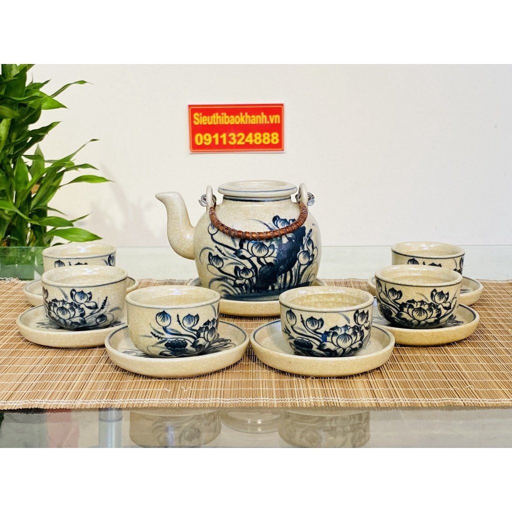  Bộ ấm chén,ấm trà Bát Tràng cao cấp chính hãng 350ml 