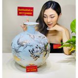  [HÀNG NGHỆ NHÂN]-Bình hút lộc Bát Tràng đắp nổi vẽ vàng họa tiết lí ngư 