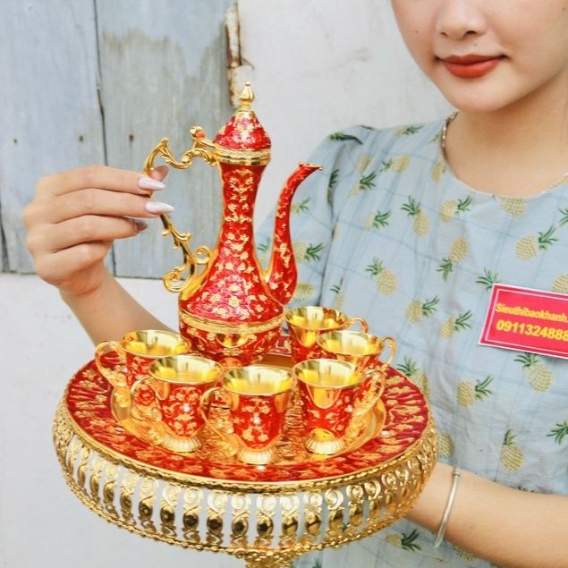 Bộ ấm chén hợp kim đồng dáng hoàng gia