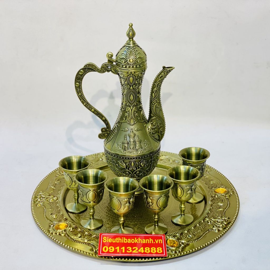  [SALE SẬP SÀN DỊP TẾT]-Bộ Ấm Chén Đồng Dáng Hoàng Gia-Bảo Khánh Việt Nam 750ml 