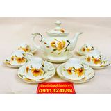  Bộ ấm chén men kem họa tiết Hoa Sen Bát Tràng 350ml 