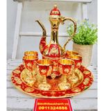  Bộ Ấm Chén Hợp Kim Đồng Dáng Hoàng Gia Đỏ Vàng – Sang Trọng, Quà Biếu Cao Cấp, Trưng Bày & Thờ Cúng BKMEVN-8182 