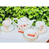  Bộ ấm chén Bát Tràng men trắng hoa tiết hoa 