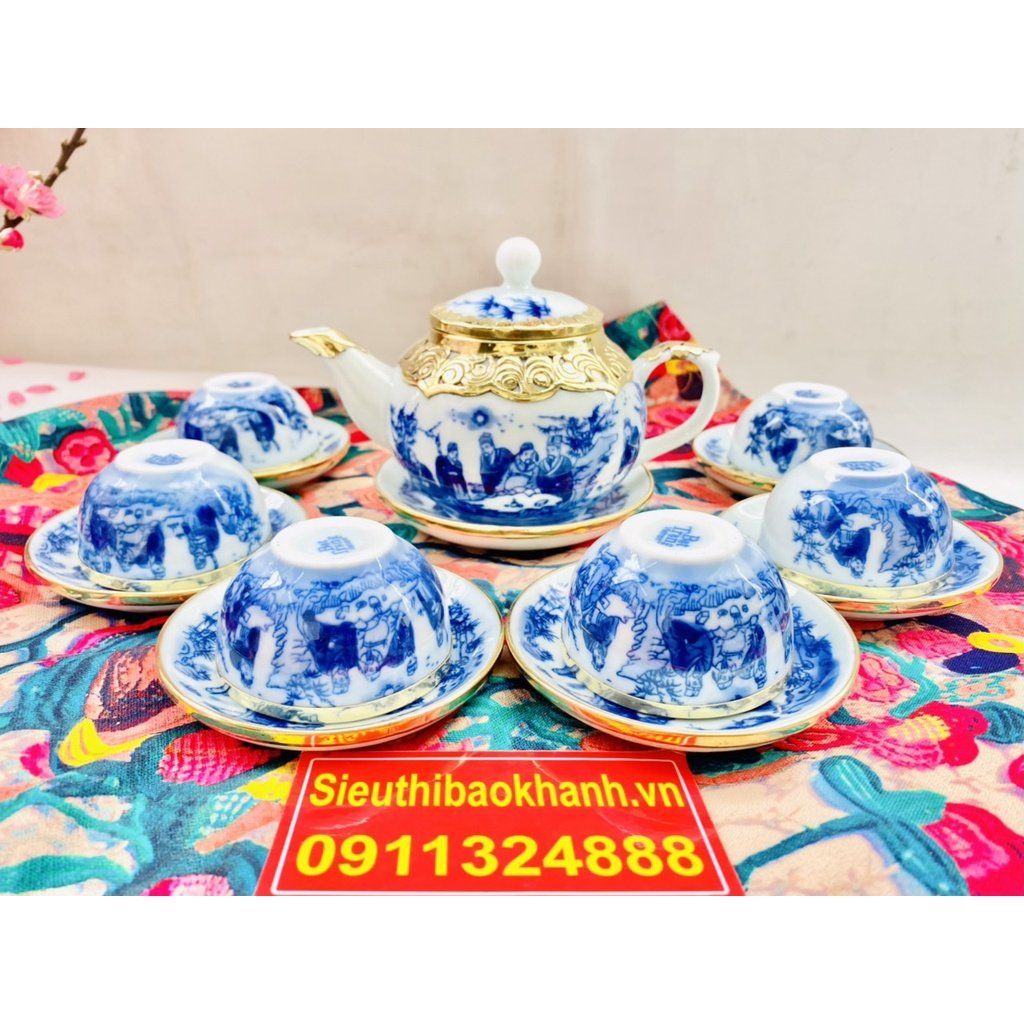  Bộ ấm chén Trúc Lâm Thất Hiền bọc đồng (loại 300ml) 