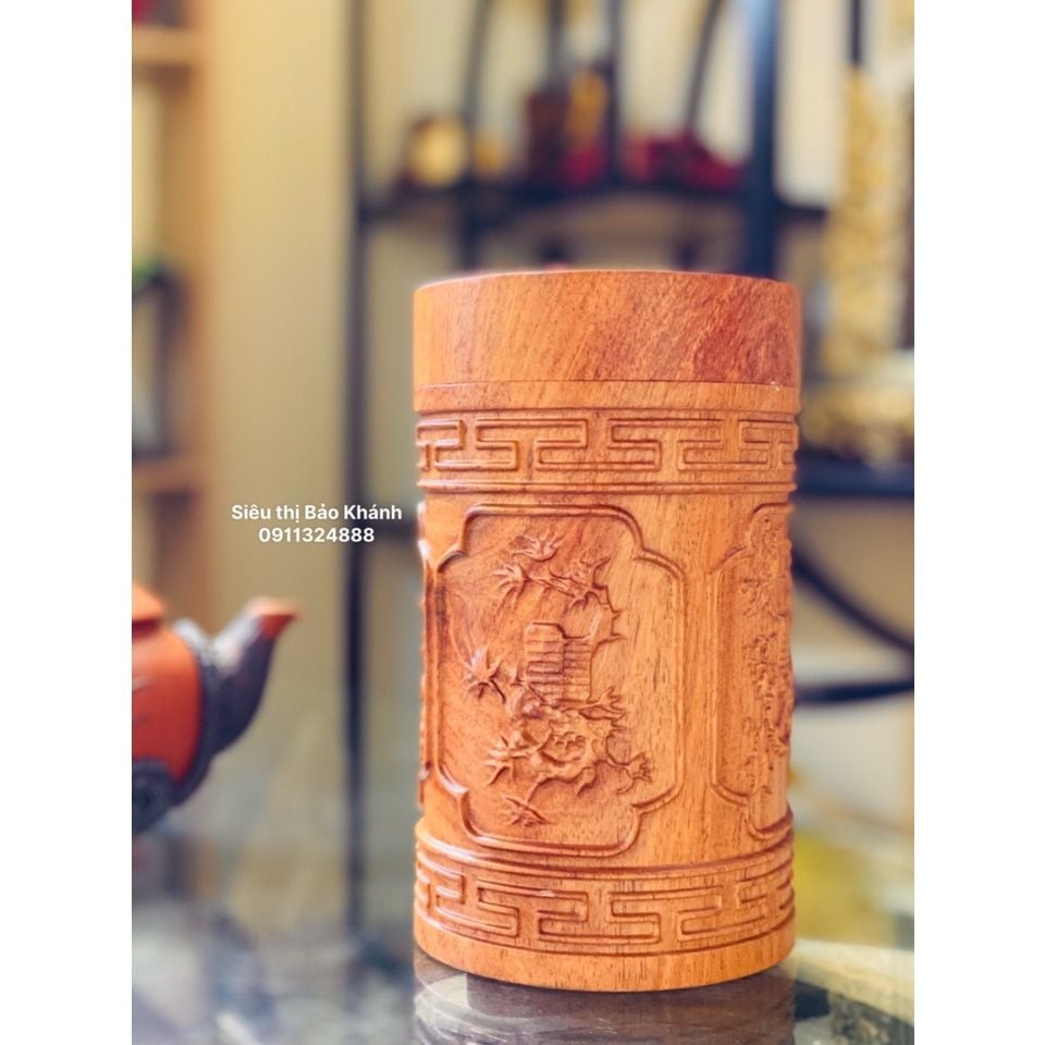  Đồ gỗ Bảo Khánh -Hũ đựng chè tứ quý gỗ hương 