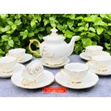  Bộ ấm chén men kem họa tiết chữ Phúc 