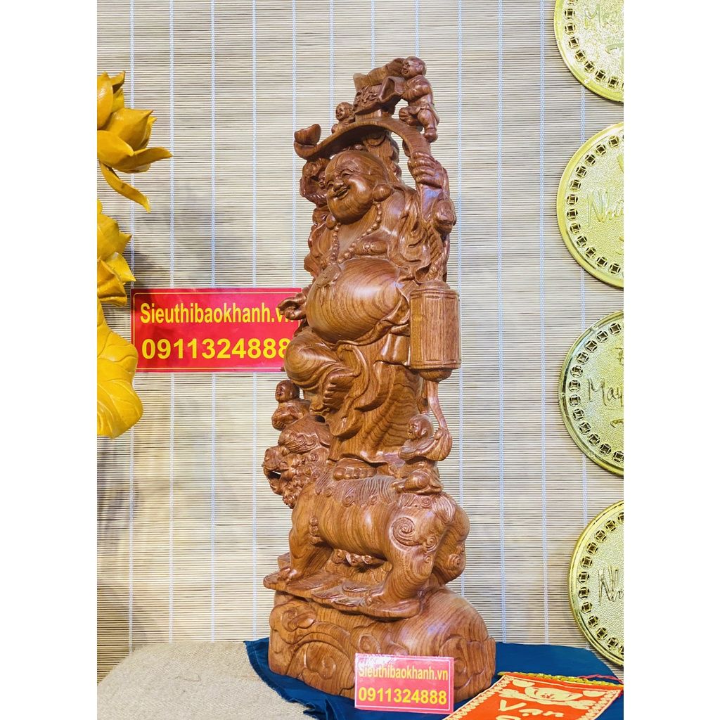  [PHONG THỦY TẠI GIA]-Tượng Di Lặc Bồ Tát Gỗ Hương 60cm-Phong Thủy Bảo Khánh 