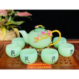  Bộ ấm chén đá xanh ngọc họa tiết Hoa Mai in nổi 350ml BKCEVN-8021 